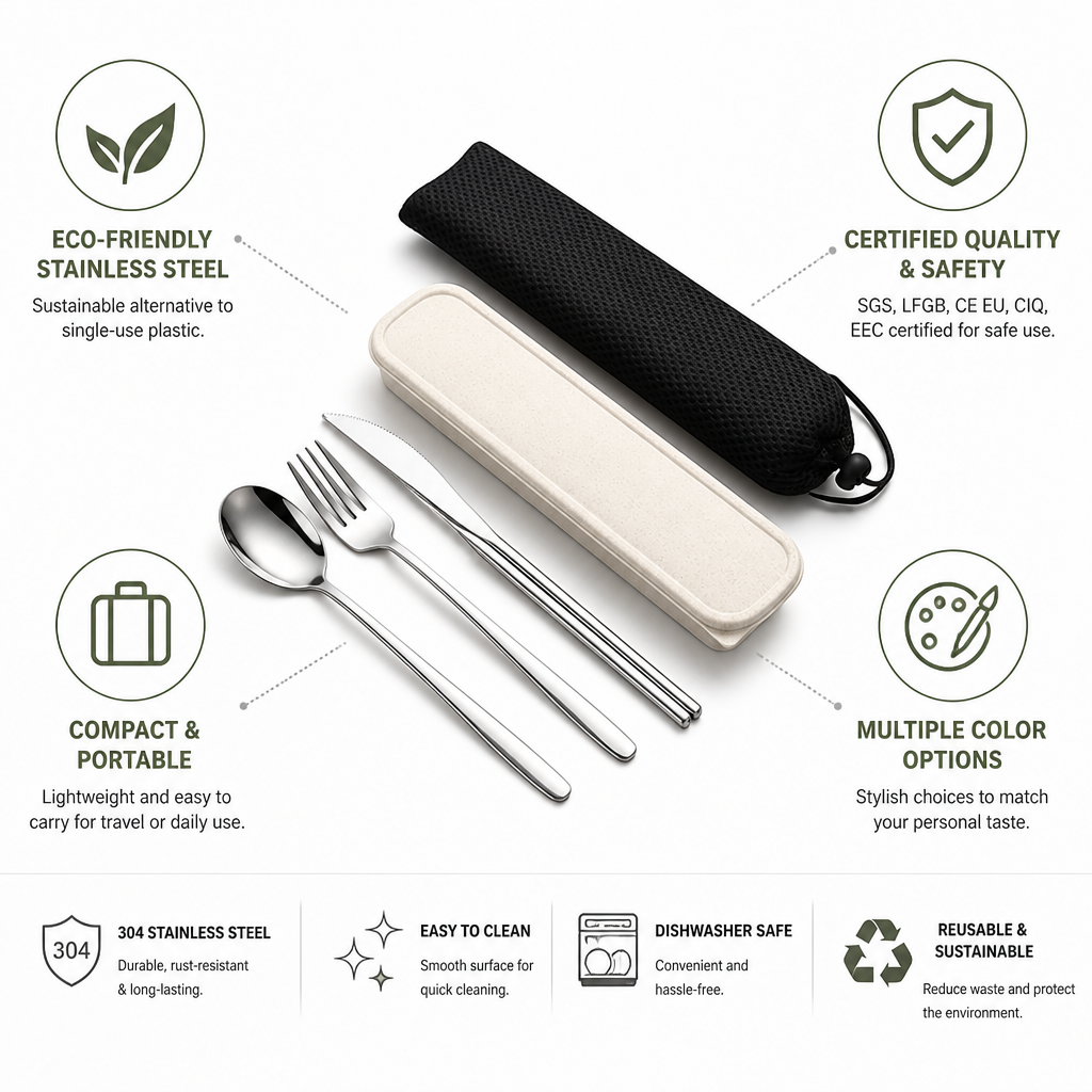 Sustainable Stainless Steel Travel Cutlery Set