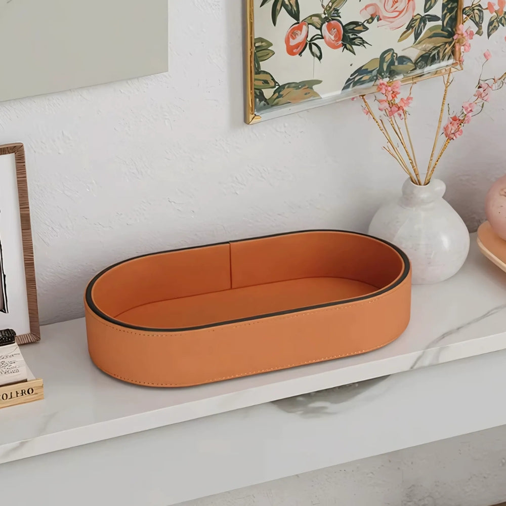Chic Leather Catchall Tray for Everyday Essentials – Amber Glow