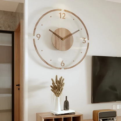 Modern Wooden Wall Clock with Acrylic Design – Silent Timepiece for Living Room