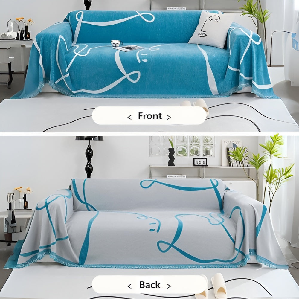 Chic Reversible Chenille Sofa Protector with Abstract Design – Sapphire Mist