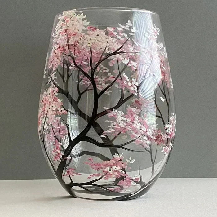 Hand-Painted Art Wine Glasses - Tree of the Four Seasons