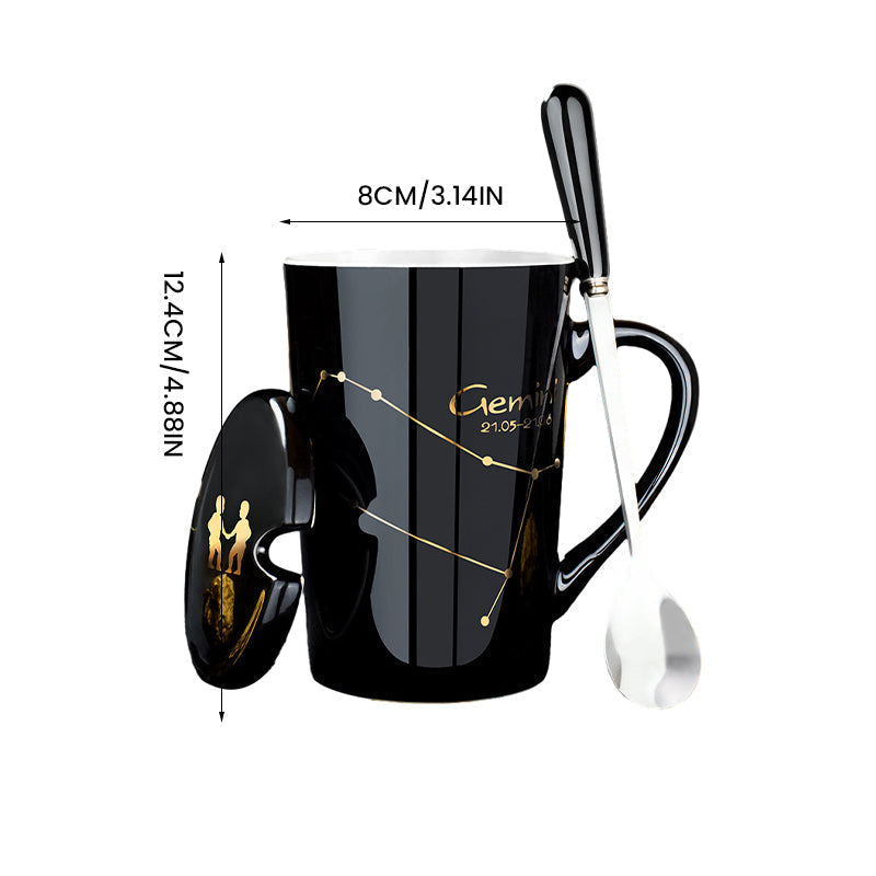 Zodiac Constellation Ceramic Mug Set with Lid & Spoon