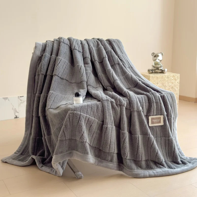 Reversible Velvet Comfort Blanket | Jacquard Coral Fleece Winter Throw
