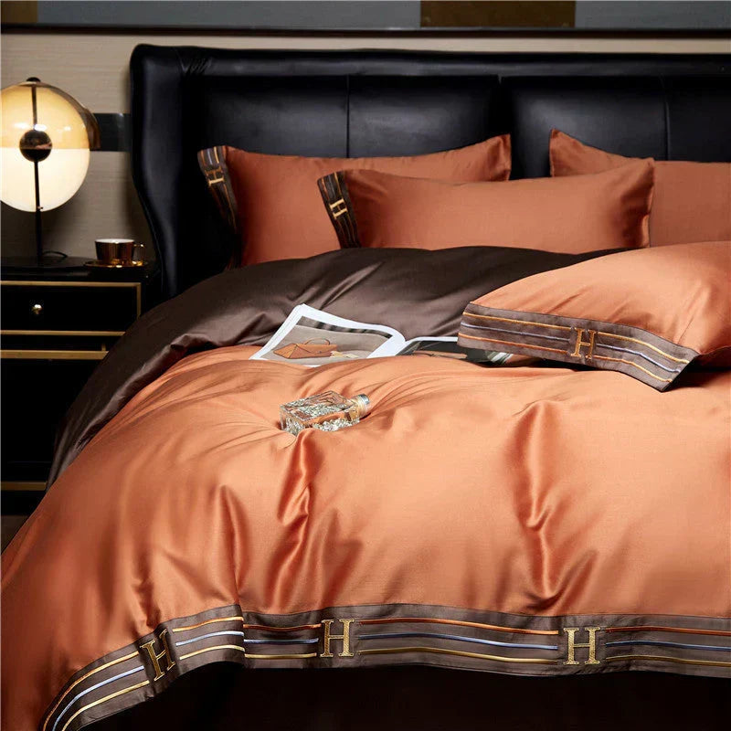 Satin-Cotton Bedding Set - Elegant Comfort for Your Bedroom – Orange