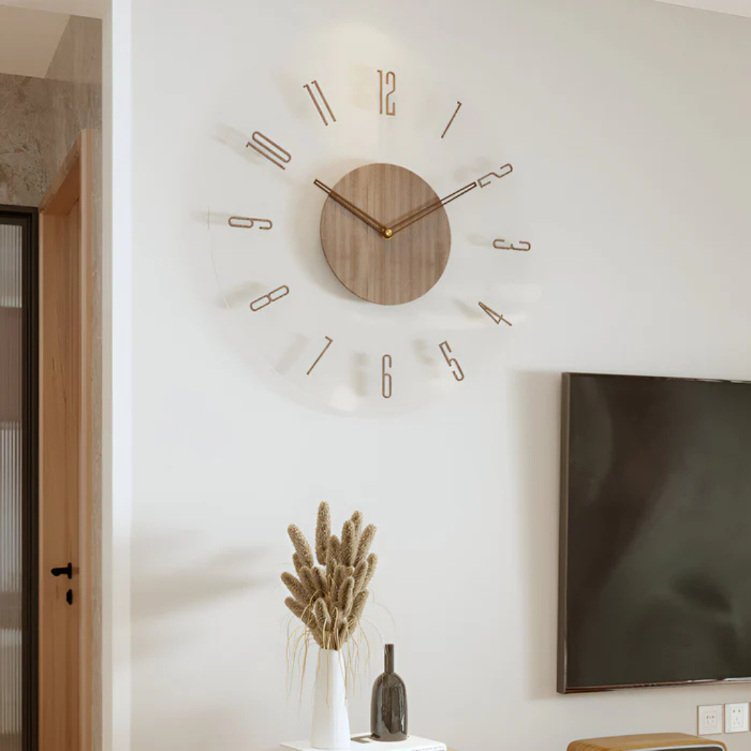 Modern Wooden Wall Clock with Acrylic Design – Silent Timepiece for Living Room