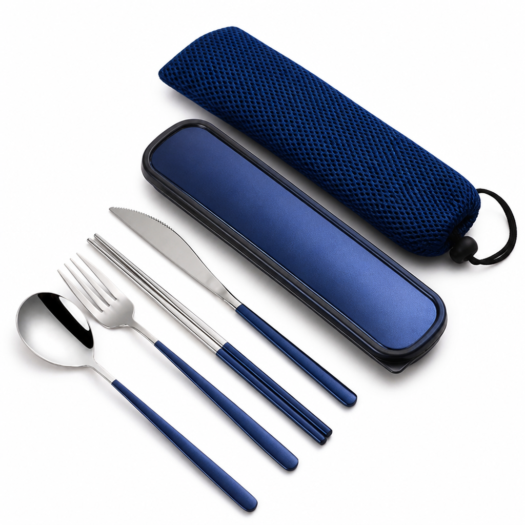 Sustainable Stainless Steel Travel Cutlery Set – Black-Silver