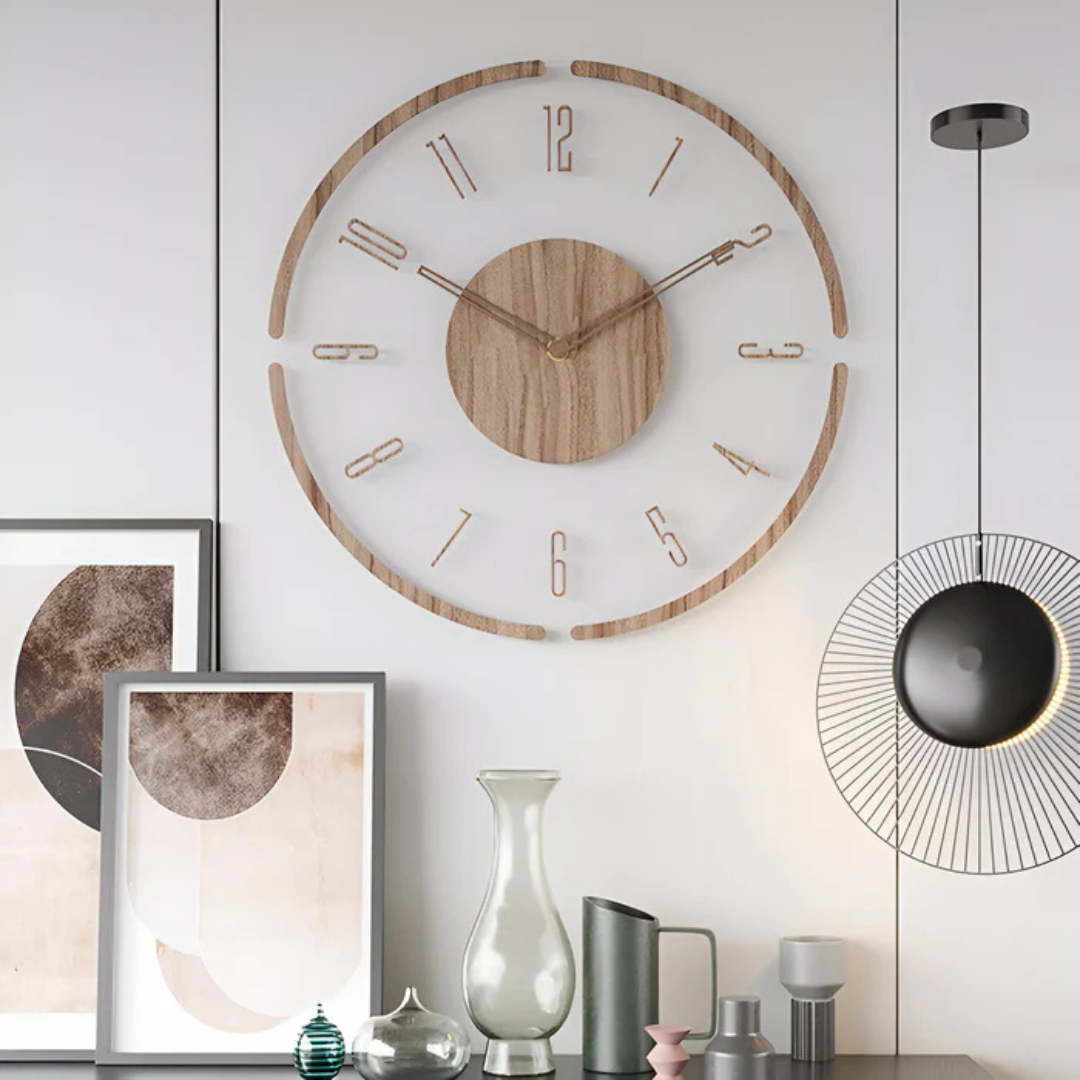 Modern Wooden Wall Clock with Acrylic Design – Silent Timepiece for Living Room