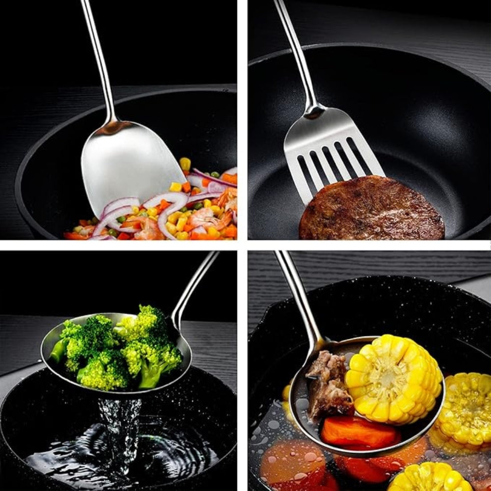 Elegant Steel and Wood Cooking Tool Set