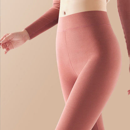High-Waisted Thermal Leggings with Double-Sided Fleece – Pink