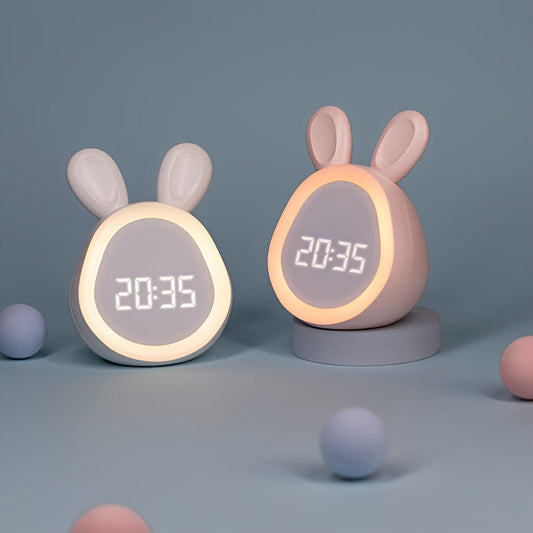 Glowing Rabbit Alarm Clock for Kids – White