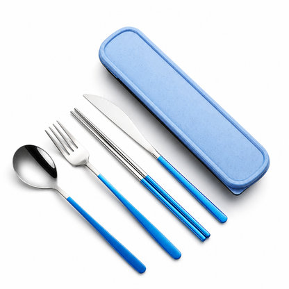 Sustainable Stainless Steel Travel Cutlery Set – Blue-Silver