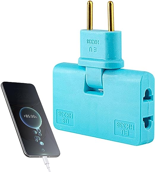 Triple Socket Adapter with 180° Rotation – EU Plug – Blue