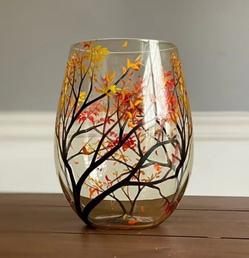 Hand-Painted Art Wine Glasses - Tree of the Four Seasons – Summer