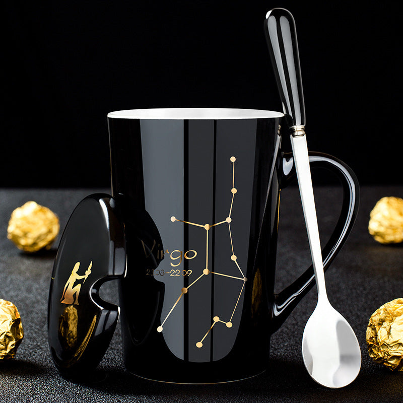 Zodiac Constellation Ceramic Mug Set with Lid & Spoon