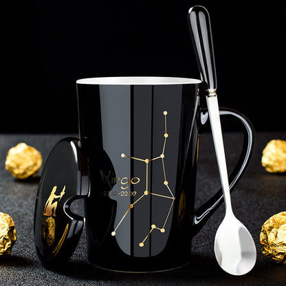 Zodiac Constellation Ceramic Mug Set with Lid & Spoon