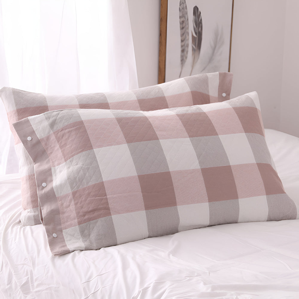 Reversible Cotton Pillowcase with Timeless Patterns – Blush Pink Checkered Pillowcase