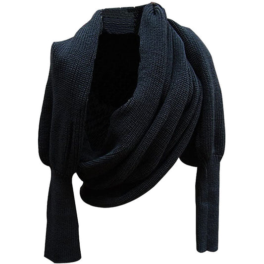 Large Winter Scarf - Versatile Knit Blanket and Long Shawl – Black