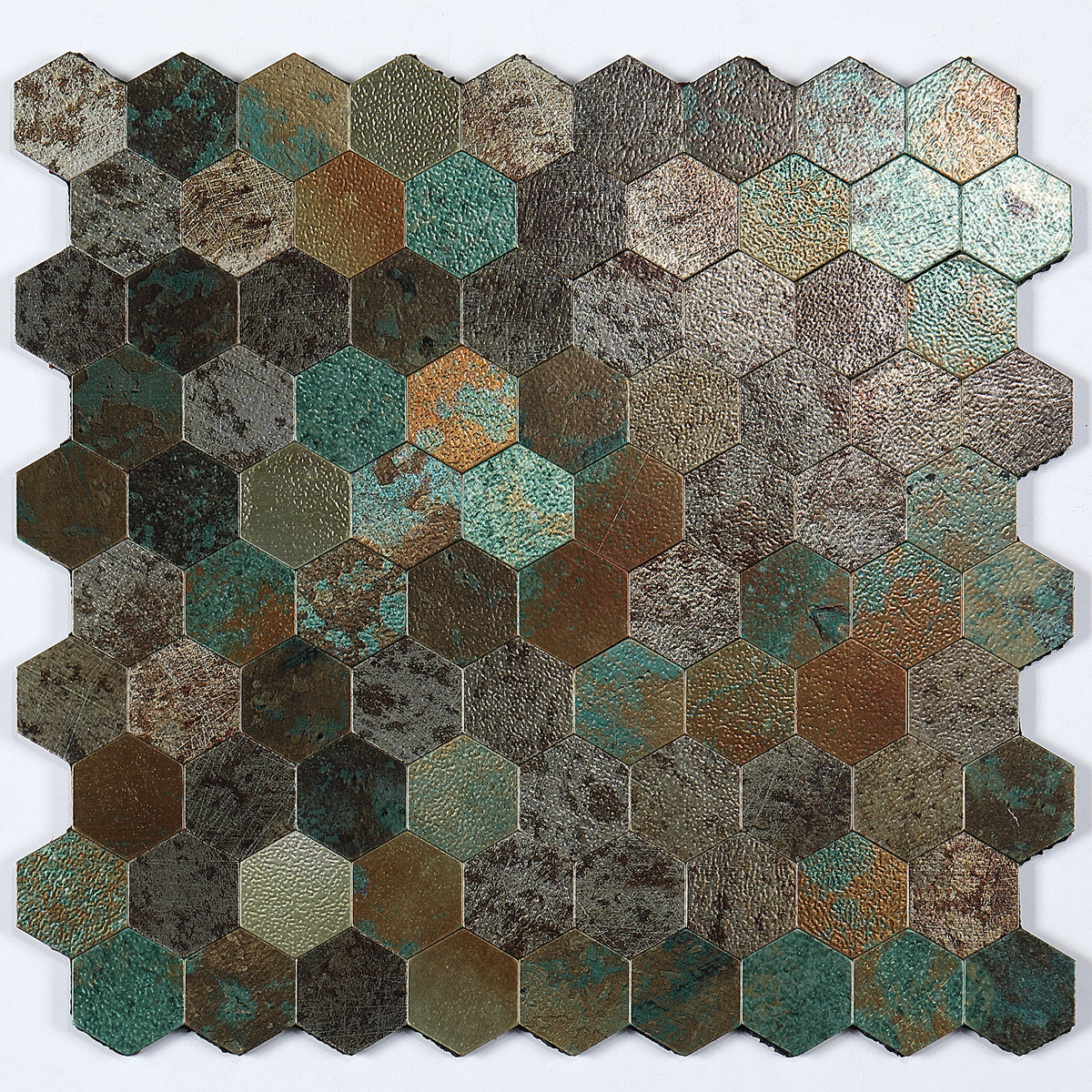 Hexagon Peel and Stick Metal Mosaic Tiles for Modern Decor – Sea green