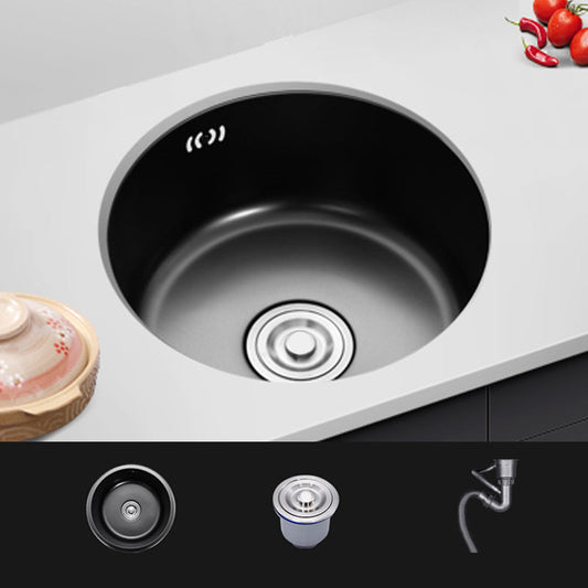 Round Stainless Steel Kitchen Sink with Drain Basket Kits - Single Bowl
