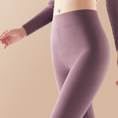 High-Waisted Thermal Leggings with Double-Sided Fleece – Purple