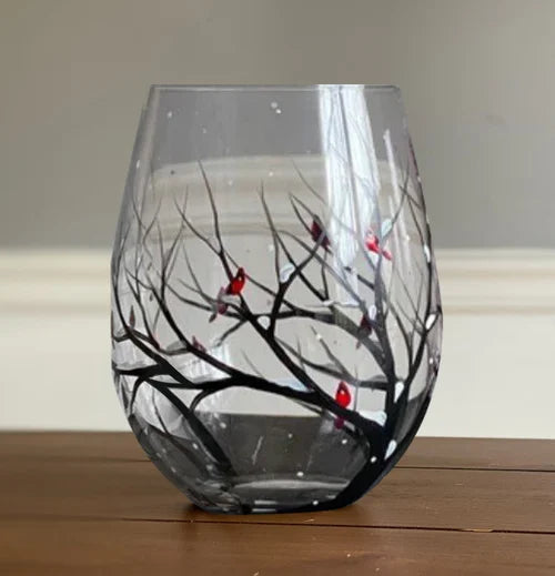 Hand-Painted Art Wine Glasses - Tree of the Four Seasons – Winter