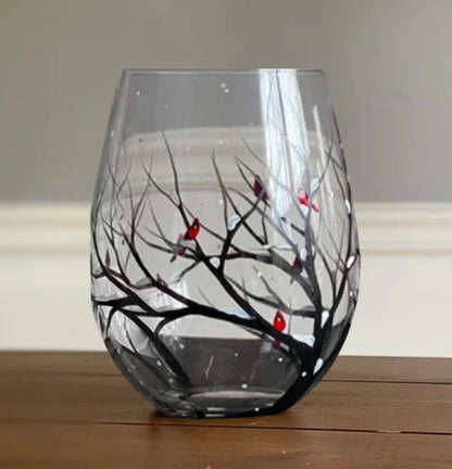 Hand-Painted Art Wine Glasses - Tree of the Four Seasons – Winter