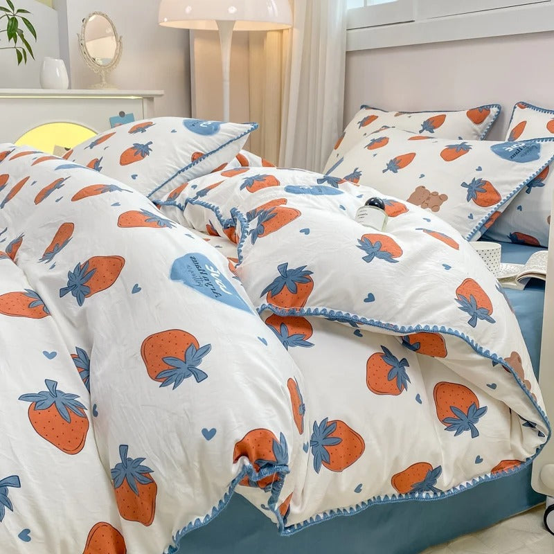 Complete Bedroom Set Featuring Nature-Inspired Bedding Collection – Strawberry