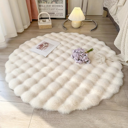 Soft Plush Circular Area Carpet - Fluffy Round Rug for Bedroom Decor – Beige