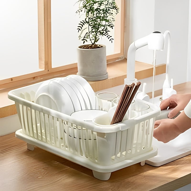 Two-Tier Dish Drying Rack for Kitchen Use