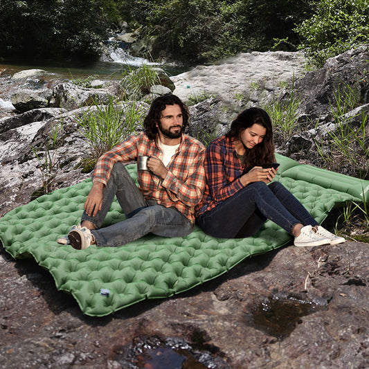 Self-Inflating Double Air Mattress for Camping with Built-in Pillows – Green