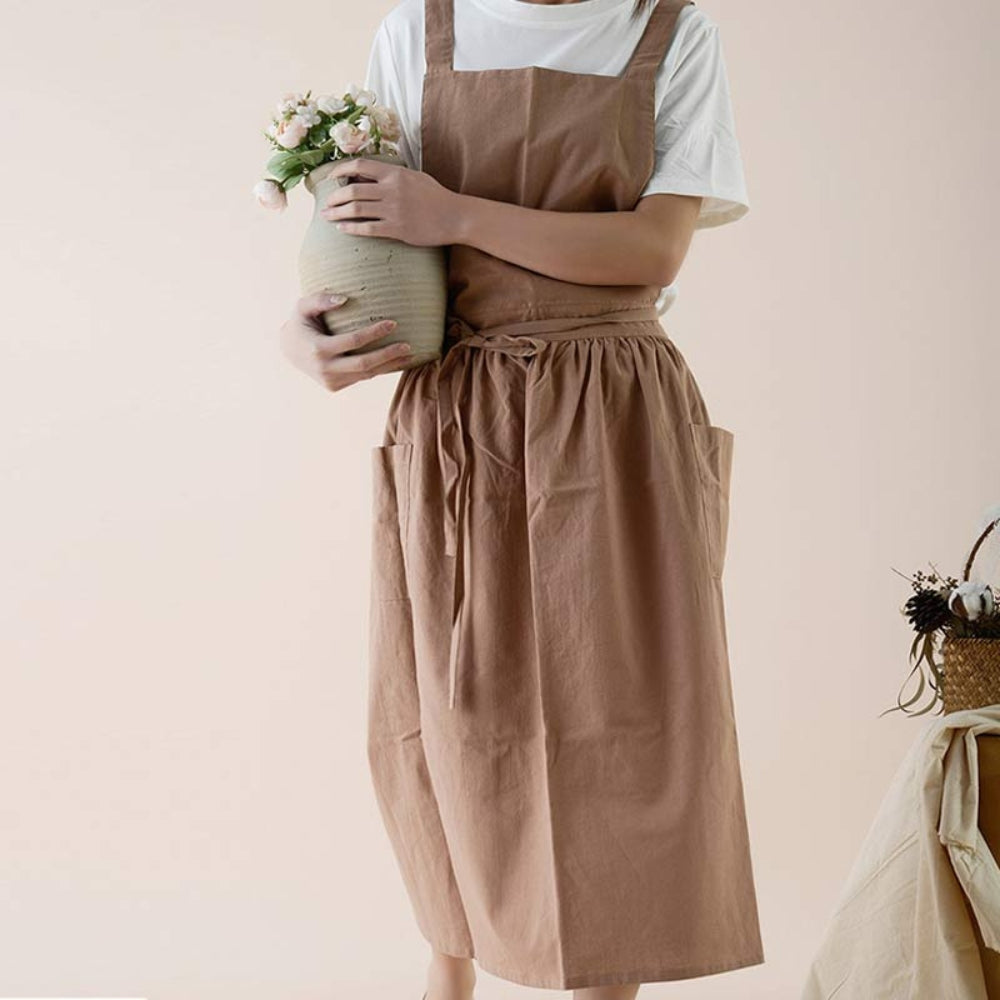 Versatile Cotton Apron with Functional Pockets – Dark Orange