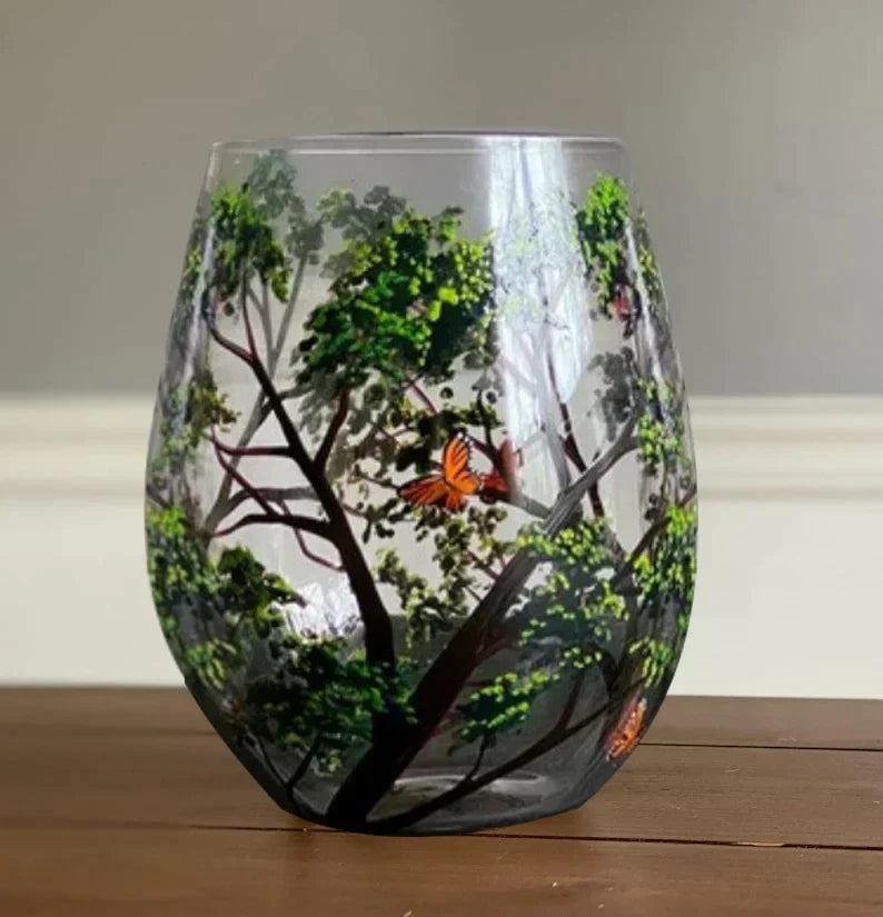 Hand-Painted Art Wine Glasses - Tree of the Four Seasons – Spring
