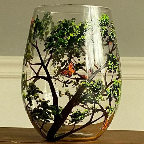Hand-Painted Art Wine Glasses - Tree of the Four Seasons