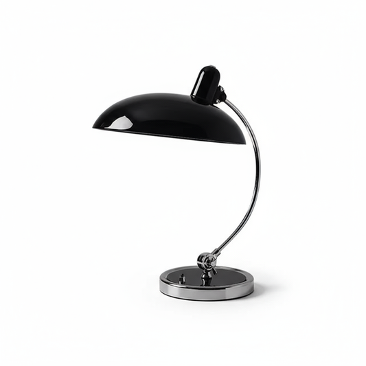 Curved Metal Desk Lamp in Chrome for Modern Bedroom Lighting – Black