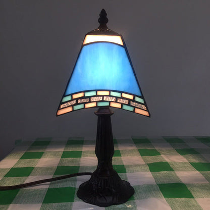 1-Light Trapezoidal Bedside Lamp in Sea-side Blue Glass for Home Decor – Navy Blue