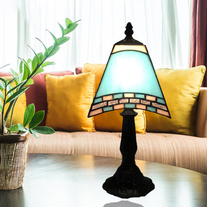 1-Light Trapezoidal Bedside Lamp in Sea-side Blue Glass for Home Decor