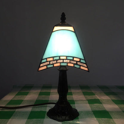 1-Light Trapezoidal Bedside Lamp in Sea-side Blue Glass for Home Decor – Light Blue