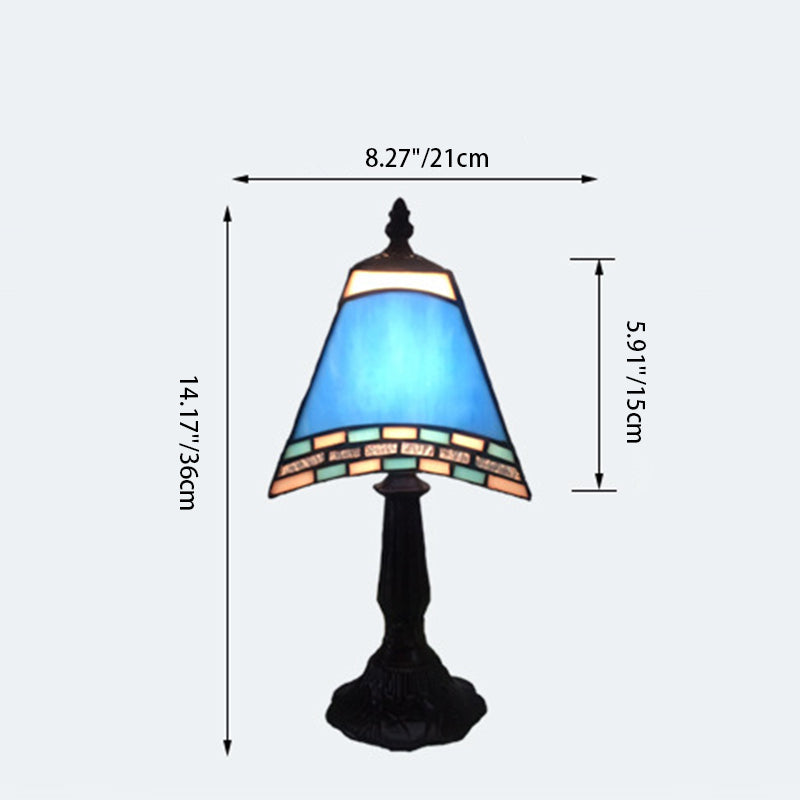 1-Light Trapezoidal Bedside Lamp in Sea-side Blue Glass for Home Decor