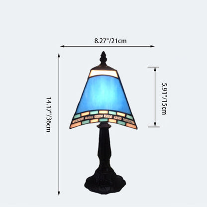 1-Light Trapezoidal Bedside Lamp in Sea-side Blue Glass for Home Decor