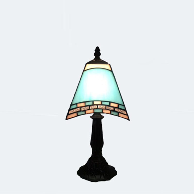 1-Light Trapezoidal Bedside Lamp in Sea-side Blue Glass for Home Decor