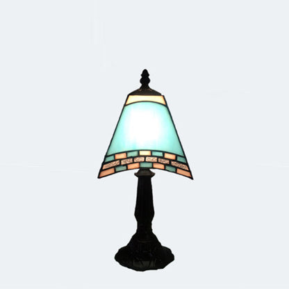 1-Light Trapezoidal Bedside Lamp in Sea-side Blue Glass for Home Decor