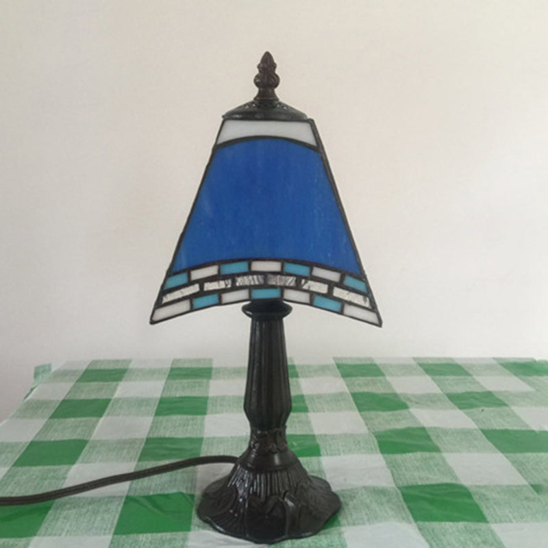 1-Light Trapezoidal Bedside Lamp in Sea-side Blue Glass for Home Decor
