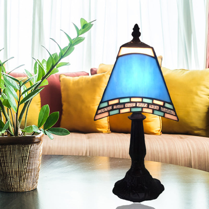 1-Light Trapezoidal Bedside Lamp in Sea-side Blue Glass for Home Decor