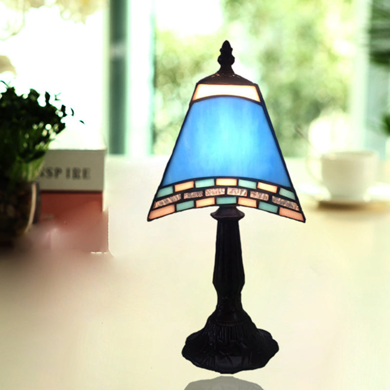 1-Light Trapezoidal Bedside Lamp in Sea-side Blue Glass for Home Decor