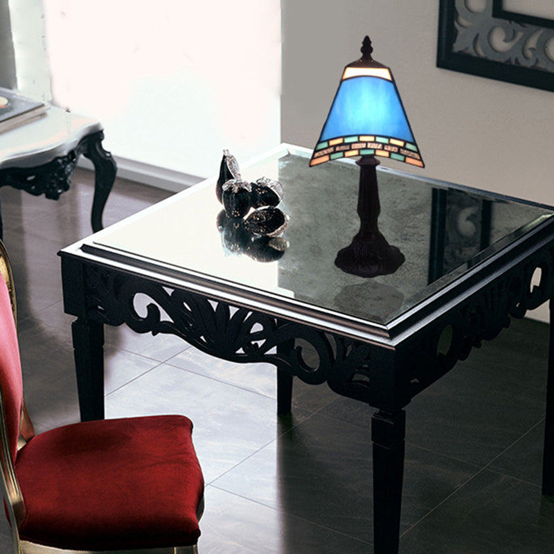 1-Light Trapezoidal Bedside Lamp in Sea-side Blue Glass for Home Decor