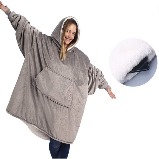 Cozy Fleece Blanket Hoodie for Winter - Oversized Design – Grey