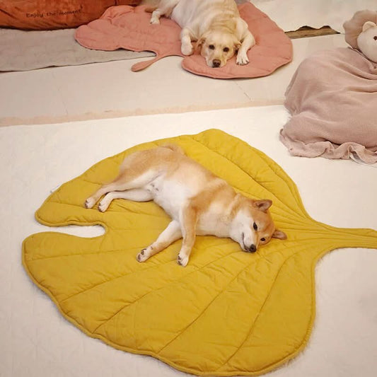 Dog Blanket in Leaf Shape – Cozy Cotton and Polyester Fabric – Ginkgo Yellow