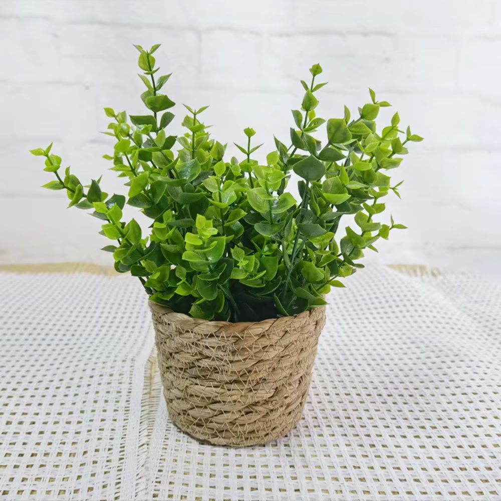 Vibrant Green Mini Faux Plant in Decorative Pot – Verdant Bloom