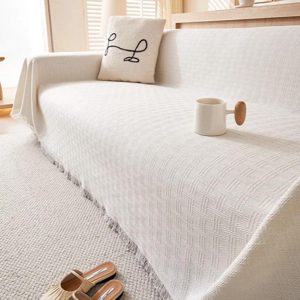 Tranquil Touch Geometric Sofa Protector – Ivory Drift