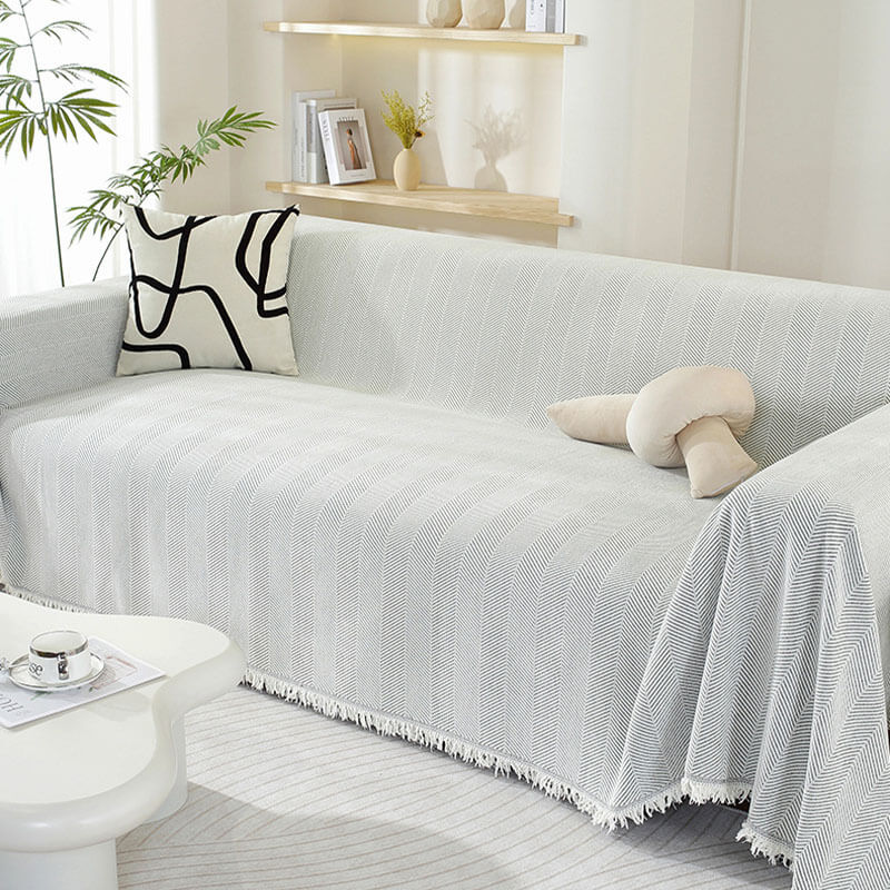 Chenille Herringbone Blanket with Tassels for Sofa